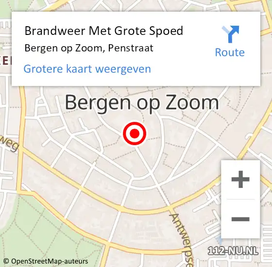 Locatie op kaart van de 112 melding: Brandweer Met Grote Spoed Naar Bergen op Zoom, Penstraat op 11 december 2024 16:23