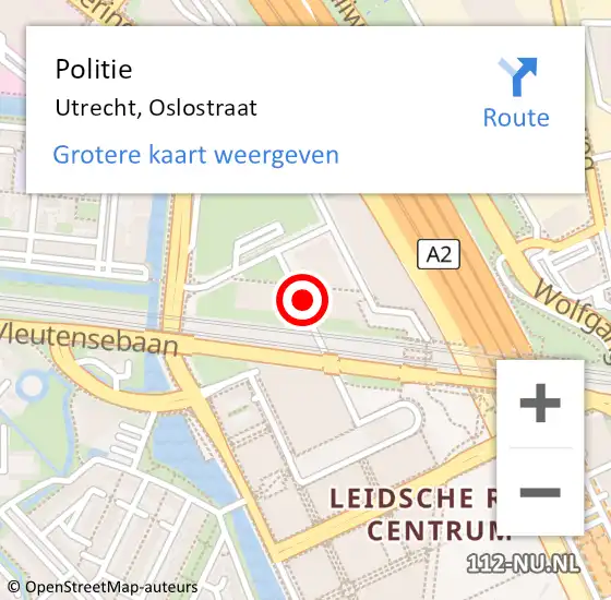 Locatie op kaart van de 112 melding: Politie Utrecht, Oslostraat op 11 december 2024 16:35