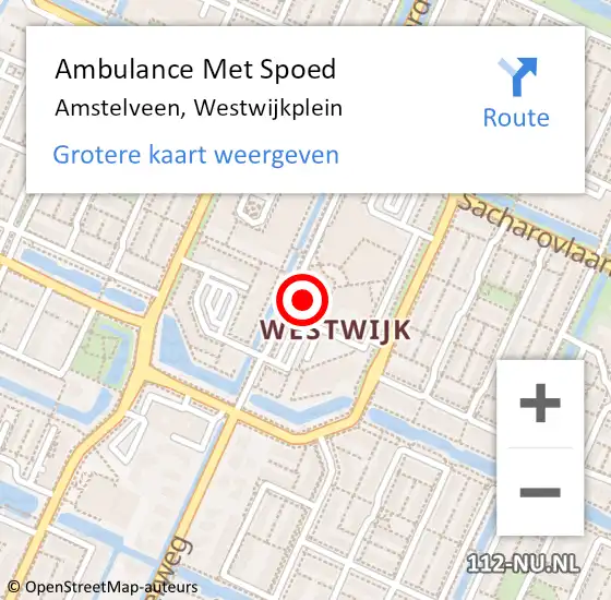 Locatie op kaart van de 112 melding: Ambulance Met Spoed Naar Amstelveen, Westwijkplein op 11 december 2024 16:40