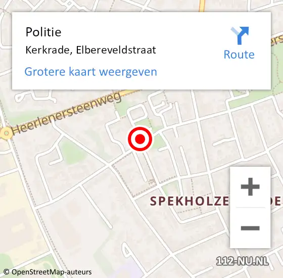 Locatie op kaart van de 112 melding: Politie Kerkrade, Elbereveldstraat op 11 december 2024 16:48