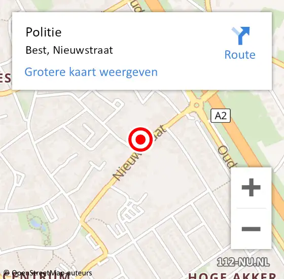 Locatie op kaart van de 112 melding: Politie Best, Nieuwstraat op 11 december 2024 17:00