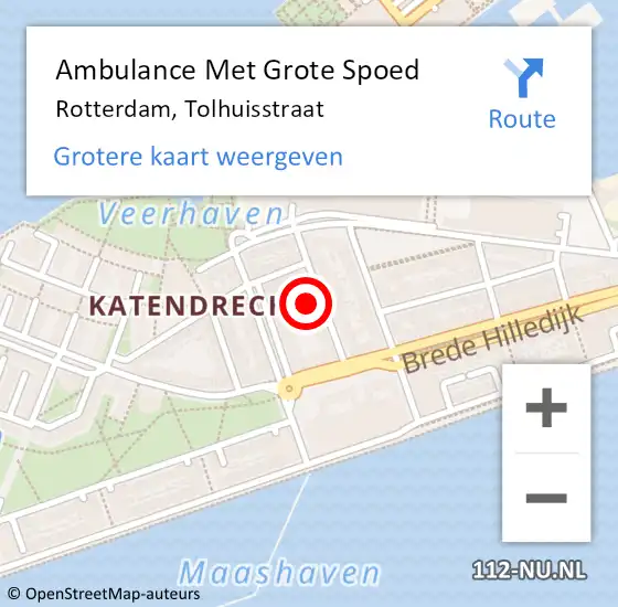 Locatie op kaart van de 112 melding: Ambulance Met Grote Spoed Naar Rotterdam, Tolhuisstraat op 11 december 2024 17:32