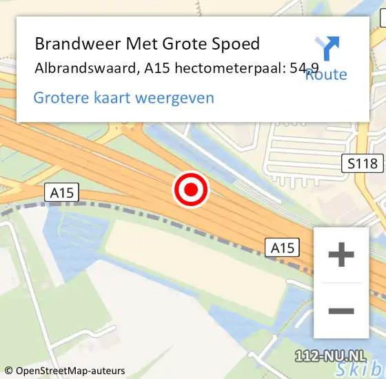 Locatie op kaart van de 112 melding: Brandweer Met Grote Spoed Naar Albrandswaard, A15 hectometerpaal: 54,9 op 11 december 2024 17:43