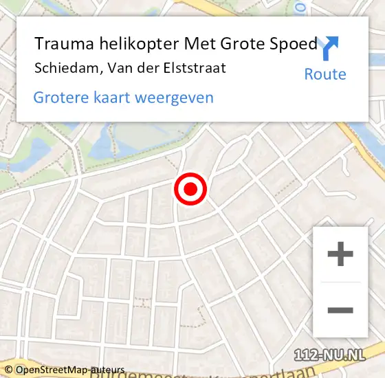 Locatie op kaart van de 112 melding: Trauma helikopter Met Grote Spoed Naar Schiedam, Van der Elststraat op 11 december 2024 17:50