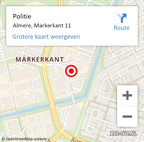 Locatie op kaart van de 112 melding: Politie Almere, Markerkant 11 op 11 december 2024 18:21