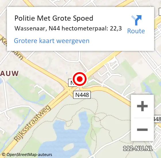 Locatie op kaart van de 112 melding: Politie Met Grote Spoed Naar Wassenaar, N44 hectometerpaal: 22,3 op 11 december 2024 18:25