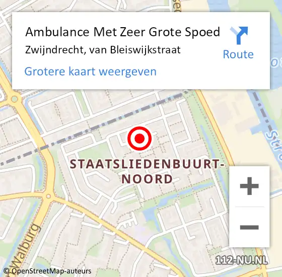 Locatie op kaart van de 112 melding: Ambulance Met Zeer Grote Spoed Naar Zwijndrecht, van Bleiswijkstraat op 11 december 2024 18:25