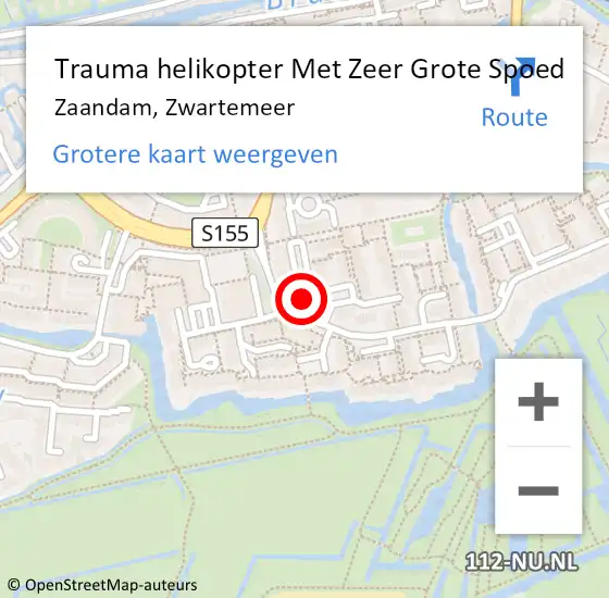 Locatie op kaart van de 112 melding: Trauma helikopter Met Zeer Grote Spoed Naar Zaandam, Zwartemeer op 11 december 2024 18:36