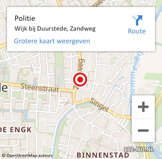 Locatie op kaart van de 112 melding: Politie Wijk bij Duurstede, Zandweg op 11 december 2024 19:01