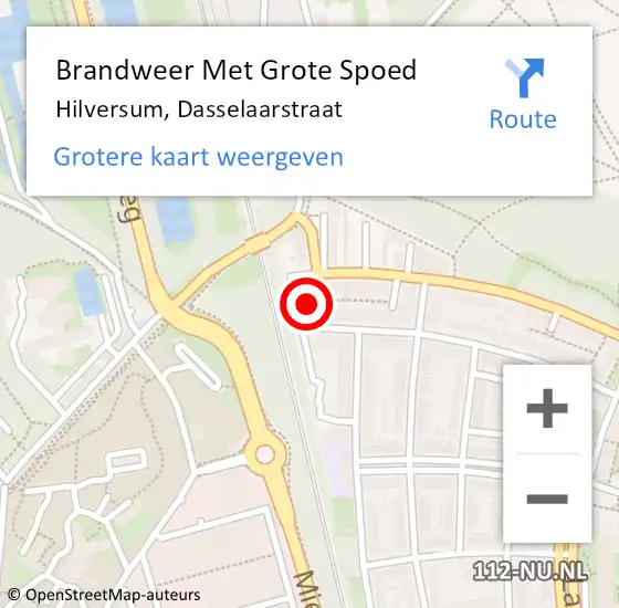 Locatie op kaart van de 112 melding: Brandweer Met Grote Spoed Naar Hilversum, Dasselaarstraat op 11 december 2024 19:19