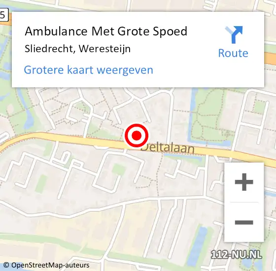 Locatie op kaart van de 112 melding: Ambulance Met Grote Spoed Naar Sliedrecht, Weresteijn op 11 december 2024 19:28