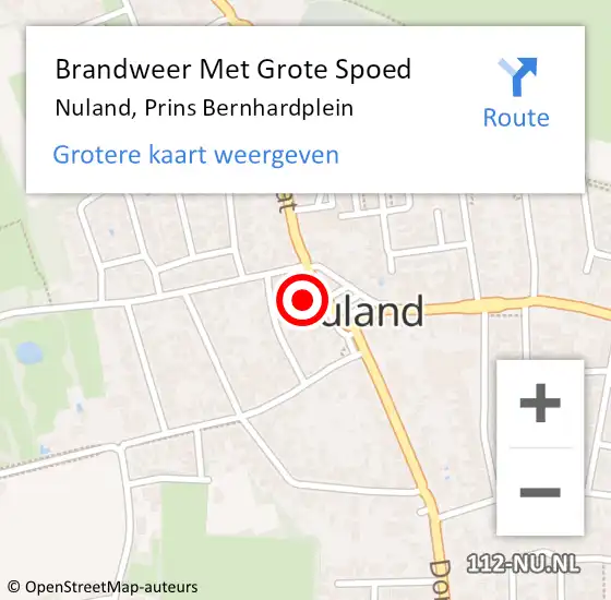 Locatie op kaart van de 112 melding: Brandweer Met Grote Spoed Naar Nuland, Prins Bernhardplein op 11 december 2024 19:31