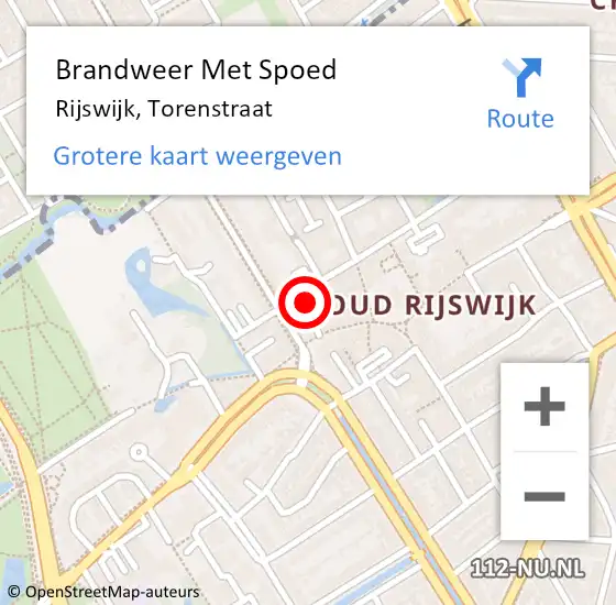 Locatie op kaart van de 112 melding: Brandweer Met Spoed Naar Rijswijk, Torenstraat op 11 december 2024 20:03