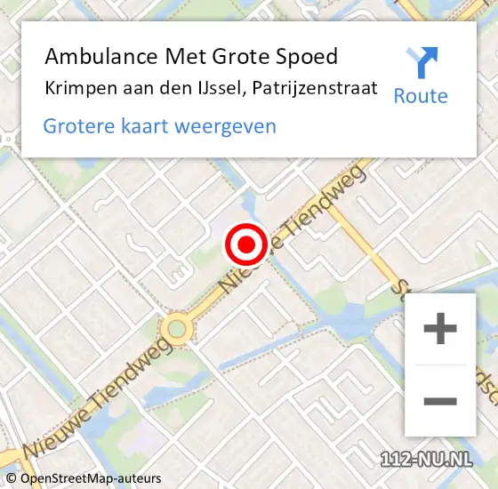 Locatie op kaart van de 112 melding: Ambulance Met Grote Spoed Naar Krimpen aan den IJssel, Patrijzenstraat op 11 december 2024 20:04