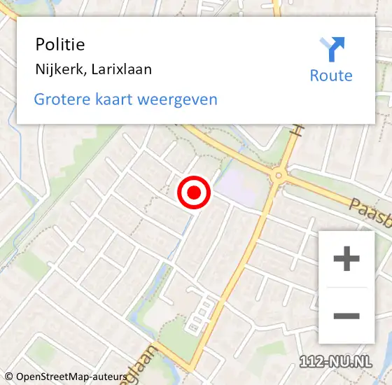 Locatie op kaart van de 112 melding: Politie Nijkerk, Larixlaan op 11 december 2024 20:23