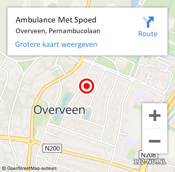 Locatie op kaart van de 112 melding: Ambulance Met Spoed Naar Overveen, Pernambucolaan op 11 december 2024 20:39