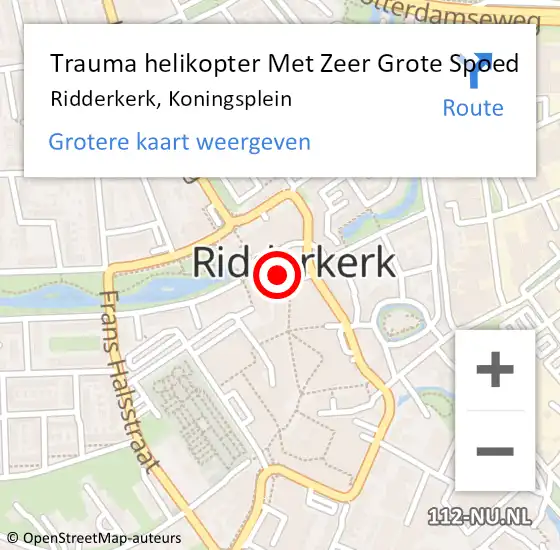 Locatie op kaart van de 112 melding: Trauma helikopter Met Zeer Grote Spoed Naar Ridderkerk, Koningsplein op 11 december 2024 21:09