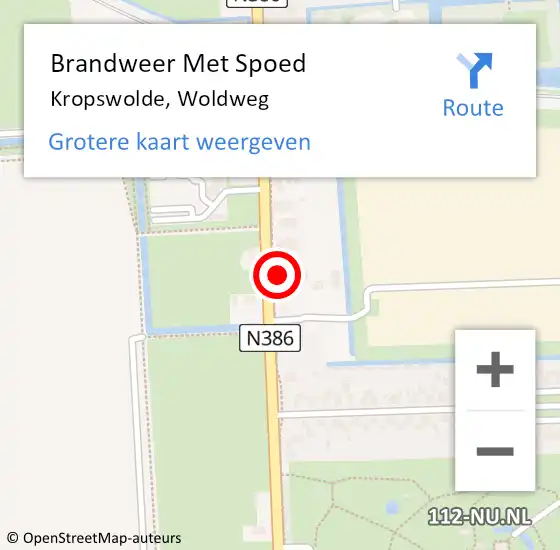 Locatie op kaart van de 112 melding: Brandweer Met Spoed Naar Kropswolde, Woldweg op 11 december 2024 22:03