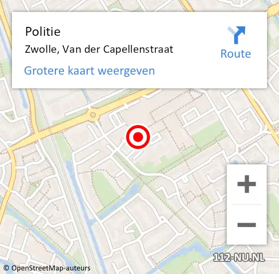 Locatie op kaart van de 112 melding: Politie Zwolle, Van der Capellenstraat op 11 december 2024 22:14