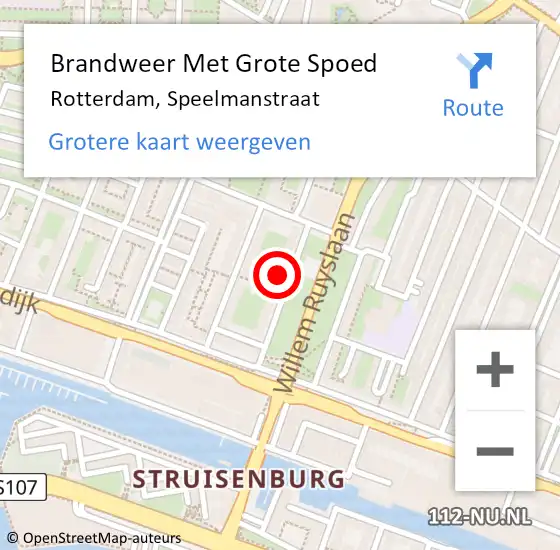 Locatie op kaart van de 112 melding: Brandweer Met Grote Spoed Naar Rotterdam, Speelmanstraat op 11 december 2024 22:18