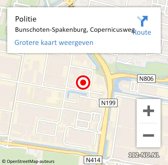 Locatie op kaart van de 112 melding: Politie Bunschoten-Spakenburg, Copernicusweg op 11 december 2024 22:31