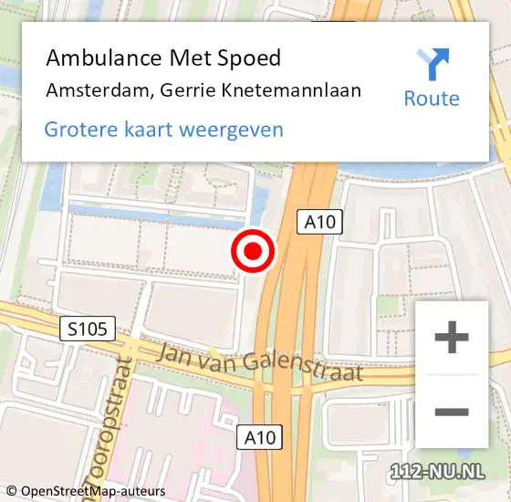 Locatie op kaart van de 112 melding: Ambulance Met Spoed Naar Amsterdam, Gerrie Knetemannlaan op 11 december 2024 22:40