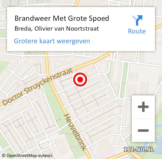 Locatie op kaart van de 112 melding: Brandweer Met Grote Spoed Naar Breda, Olivier van Noortstraat op 11 december 2024 23:11