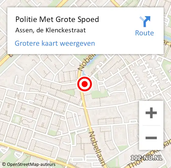 Locatie op kaart van de 112 melding: Politie Met Grote Spoed Naar Assen, de Klenckestraat op 11 december 2024 23:19