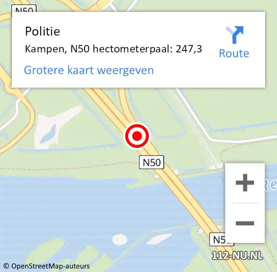 Locatie op kaart van de 112 melding: Politie Kampen, N50 hectometerpaal: 247,3 op 11 december 2024 23:42