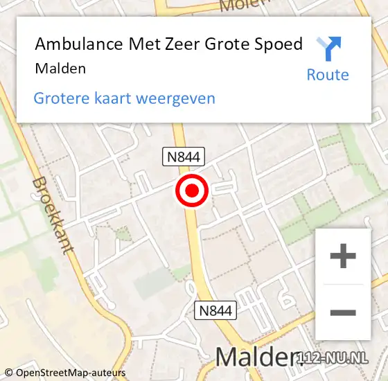 Locatie op kaart van de 112 melding: Ambulance Met Zeer Grote Spoed Naar Malden op 12 december 2024 00:27