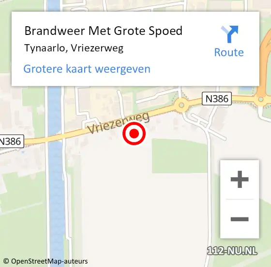 Locatie op kaart van de 112 melding: Brandweer Met Grote Spoed Naar Tynaarlo, Vriezerweg op 12 december 2024 01:00