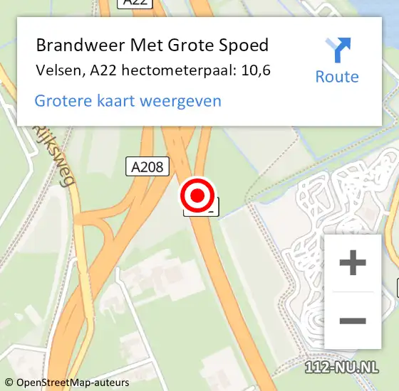 Locatie op kaart van de 112 melding: Brandweer Met Grote Spoed Naar Velsen, A22 hectometerpaal: 10,6 op 12 december 2024 03:21