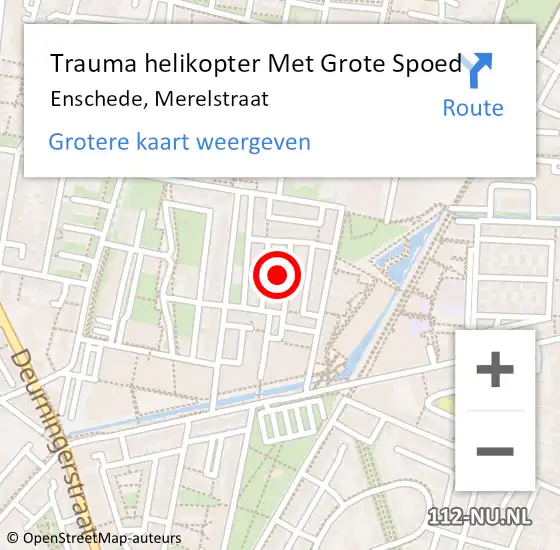 Locatie op kaart van de 112 melding: Trauma helikopter Met Grote Spoed Naar Enschede, Merelstraat op 12 december 2024 04:31