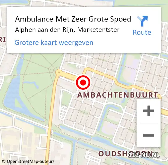 Locatie op kaart van de 112 melding: Ambulance Met Zeer Grote Spoed Naar Alphen aan den Rijn, Marketentster op 12 december 2024 06:34