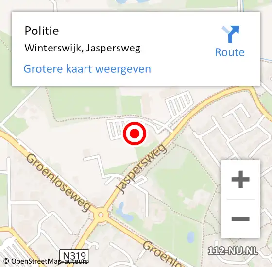 Locatie op kaart van de 112 melding: Politie Winterswijk, Jaspersweg op 12 december 2024 06:57