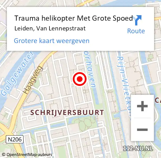 Locatie op kaart van de 112 melding: Trauma helikopter Met Grote Spoed Naar Leiden, Van Lennepstraat op 12 december 2024 07:19