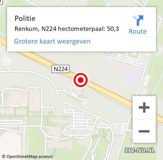 Locatie op kaart van de 112 melding: Politie Renkum, N224 hectometerpaal: 50,3 op 12 december 2024 07:27