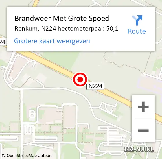 Locatie op kaart van de 112 melding: Brandweer Met Grote Spoed Naar Renkum, N224 hectometerpaal: 50,1 op 12 december 2024 07:27