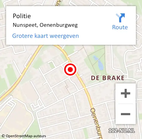 Locatie op kaart van de 112 melding: Politie Nunspeet, Oenenburgweg op 12 december 2024 07:34