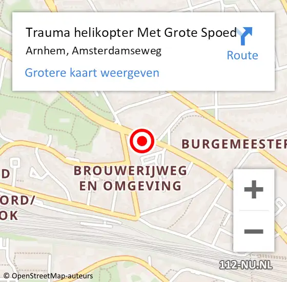 Locatie op kaart van de 112 melding: Trauma helikopter Met Grote Spoed Naar Arnhem, Amsterdamseweg op 12 december 2024 07:52