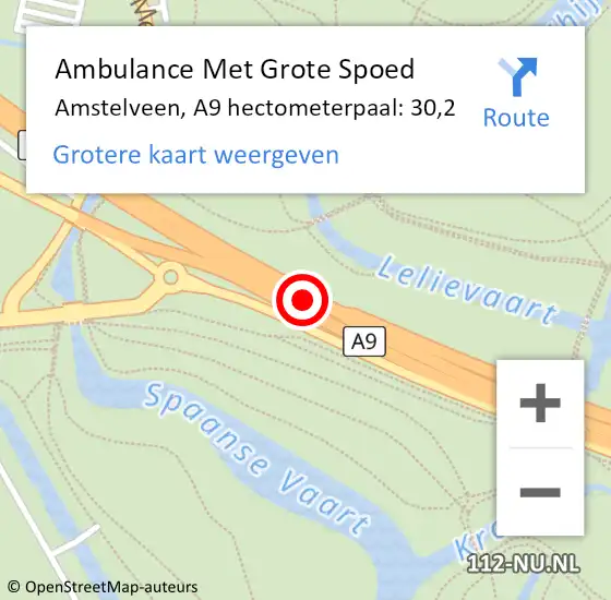 Locatie op kaart van de 112 melding: Ambulance Met Grote Spoed Naar Amstelveen, A9 hectometerpaal: 30,2 op 12 december 2024 07:53