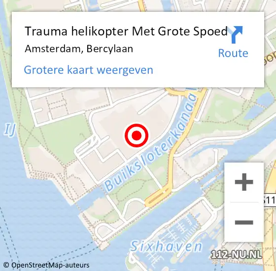 Locatie op kaart van de 112 melding: Trauma helikopter Met Grote Spoed Naar Amsterdam, Bercylaan op 12 december 2024 08:08