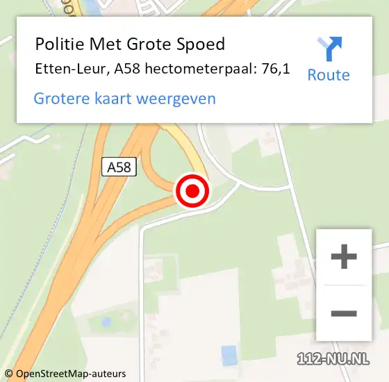 Locatie op kaart van de 112 melding: Politie Met Grote Spoed Naar Etten-Leur, A58 hectometerpaal: 76,1 op 12 december 2024 08:09