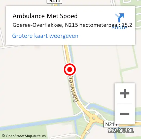 Locatie op kaart van de 112 melding: Ambulance Met Spoed Naar Goeree-Overflakkee, N215 hectometerpaal: 15,2 op 12 december 2024 08:24