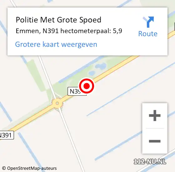 Locatie op kaart van de 112 melding: Politie Met Grote Spoed Naar Emmen, N391 hectometerpaal: 5,9 op 12 december 2024 08:24