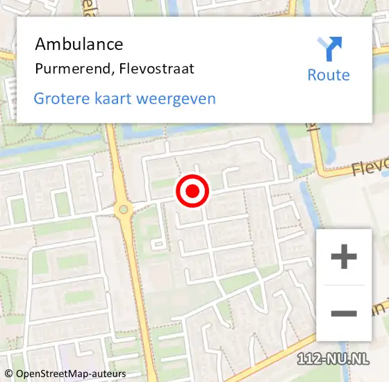 Locatie op kaart van de 112 melding: Ambulance Purmerend, Flevostraat op 12 december 2024 08:25