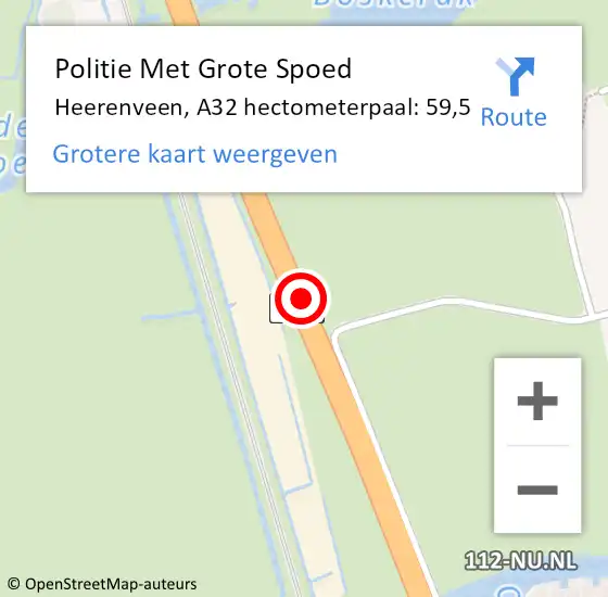 Locatie op kaart van de 112 melding: Politie Met Grote Spoed Naar Heerenveen, A32 hectometerpaal: 59,5 op 12 december 2024 08:26