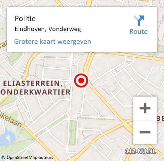 Locatie op kaart van de 112 melding: Politie Eindhoven, Vonderweg op 12 december 2024 08:29