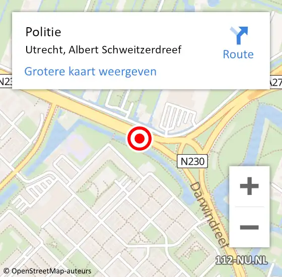 Locatie op kaart van de 112 melding: Politie Utrecht, Albert Schweitzerdreef op 12 december 2024 08:39