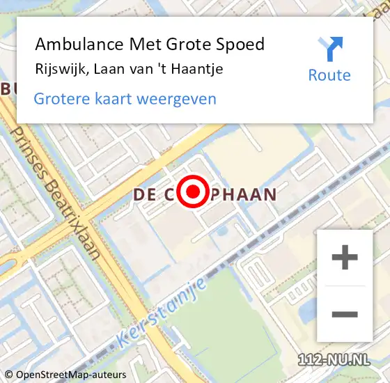 Locatie op kaart van de 112 melding: Ambulance Met Grote Spoed Naar Rijswijk, Laan van 't Haantje op 12 december 2024 08:40